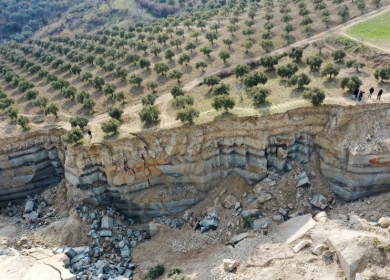 الزلزال يحفر واديا عميقا في حقل زيتون في ولاية هاتاي التركية