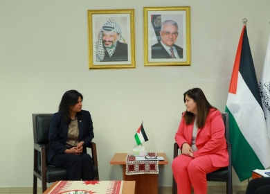 شاهين تودع رئيس مكتب تمثيل الهند بمناسبة انتهاء مهامها الرسمية لدى دولة فلسطين